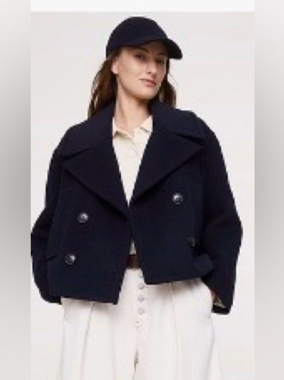 Banana Republic Italian Melton Wool-Blend Navy Double-Breasted Pea Coat